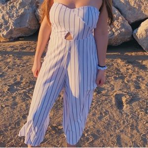 White pinstripe jumpsuit